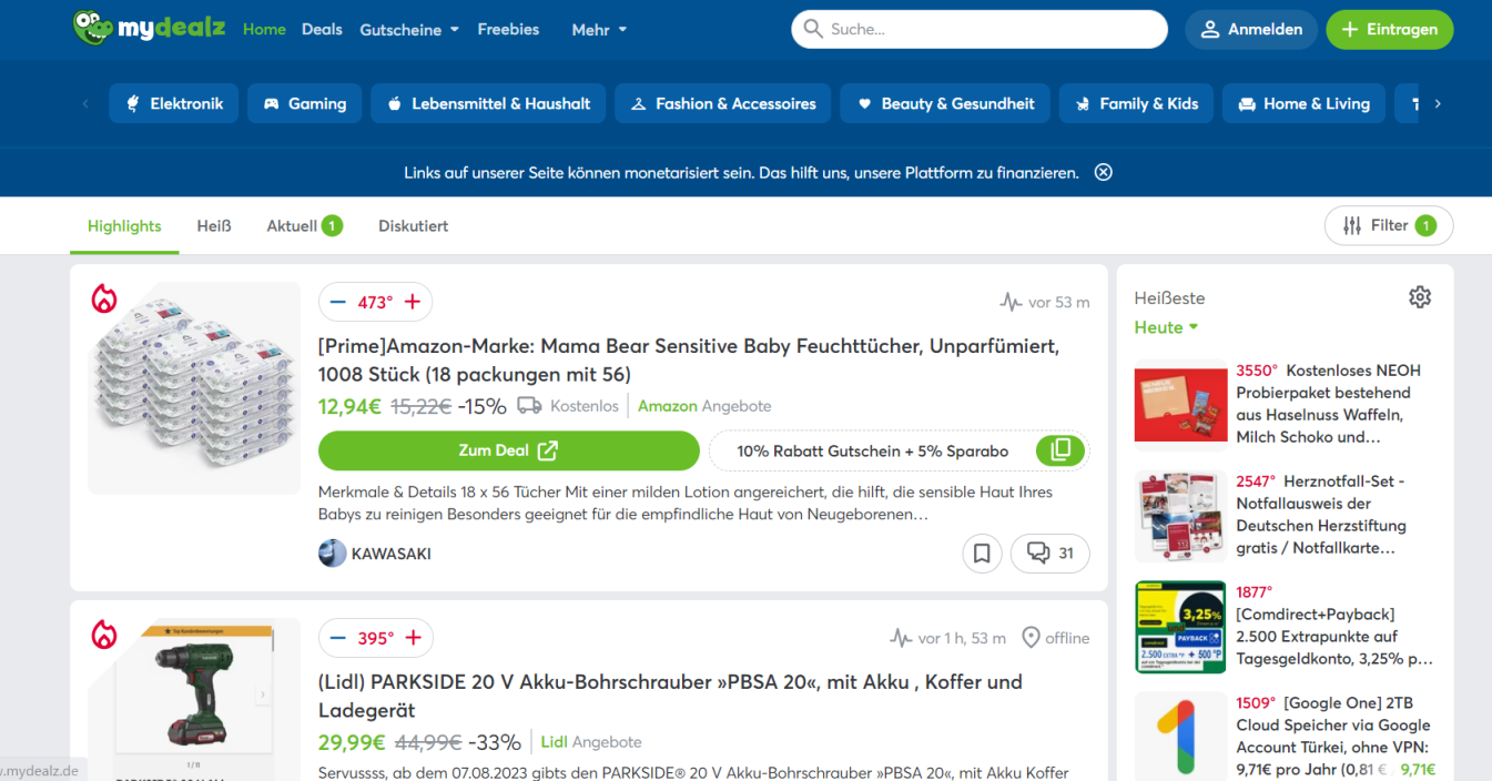 Mydealz 德国 网站截图