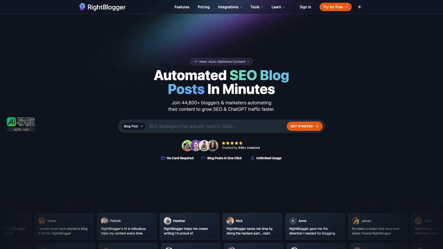 RightBlogger 帮助博主快速生成SEO友好的内容，提升流量与效率 网站截图