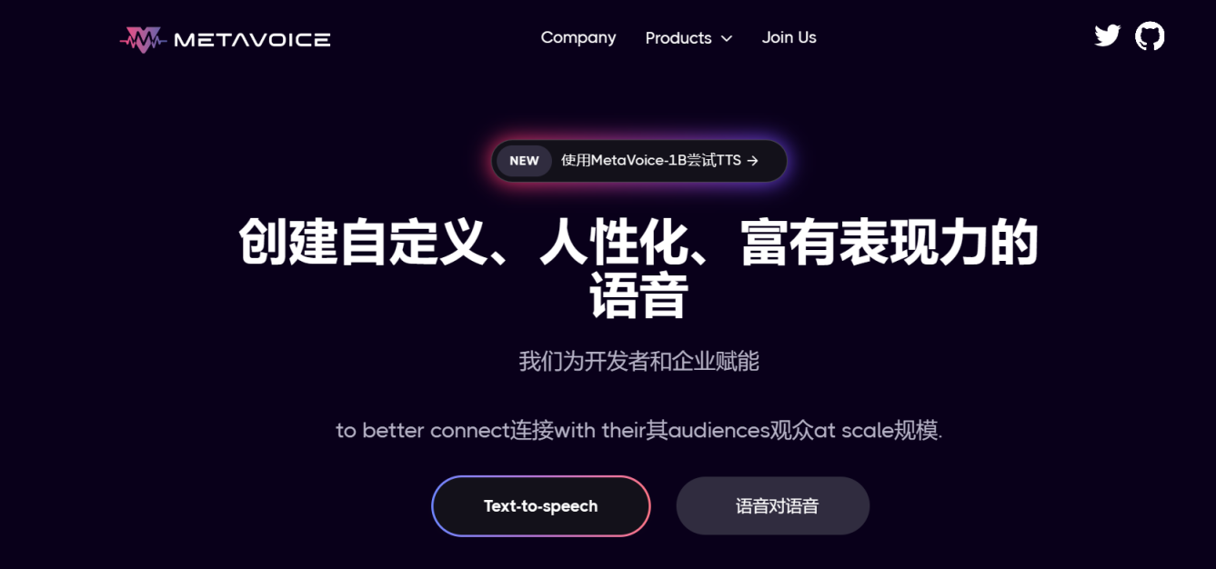 MetaVoice 网站截图