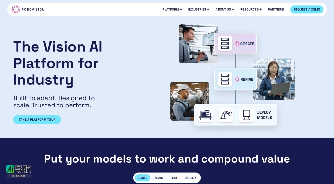 Robovision 提供可扩展的视觉AI平台，助力各行业实现智能化和高效化 网站截图
