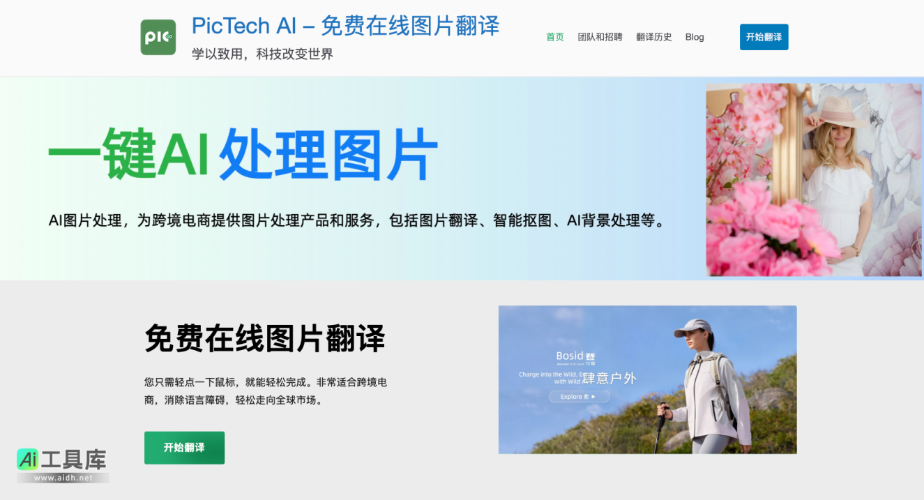 PicTech AI 免费在线图片翻译 网站截图