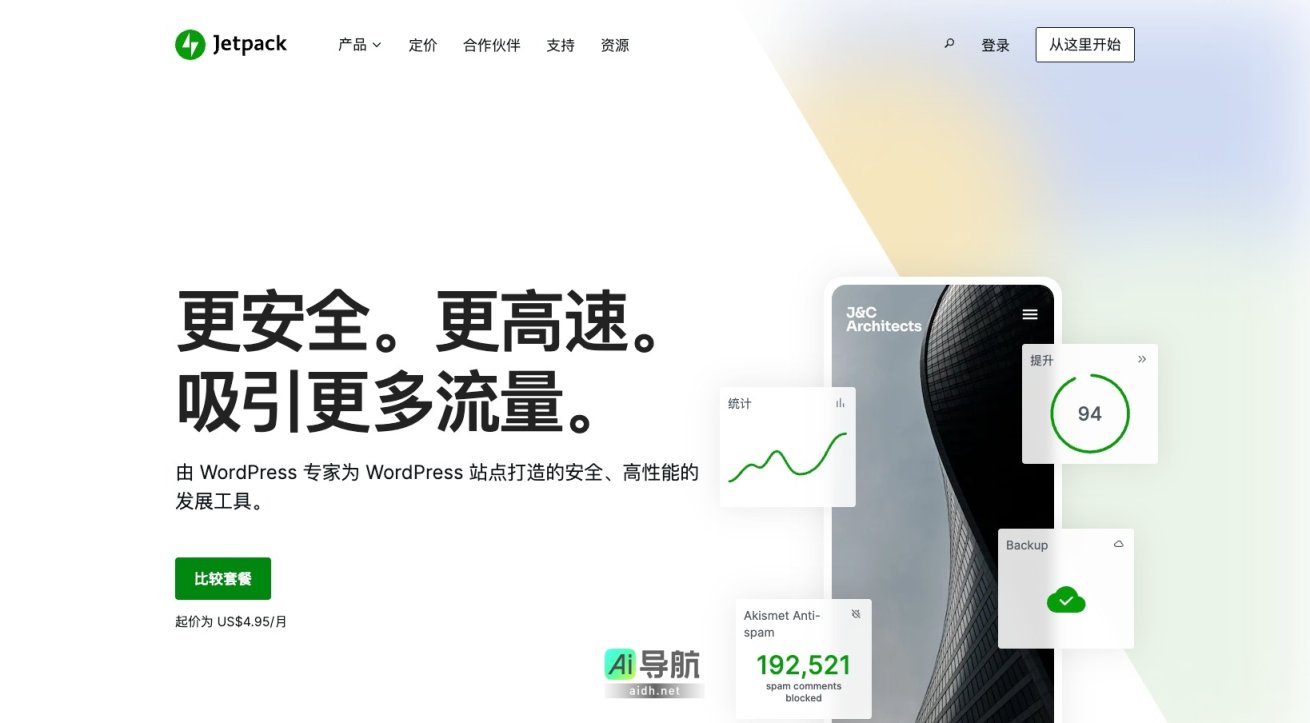 Jetpack 是为 WordPress 提供安全、高性能和流量增长工具的综合平台 网站截图