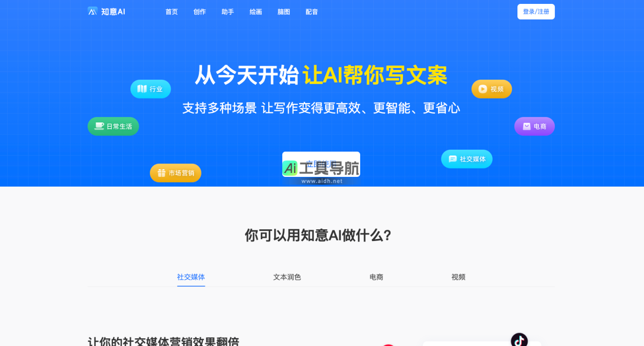 知意AI AI写作，AI创作，AI绘画，新一代AI创作神器 网站截图