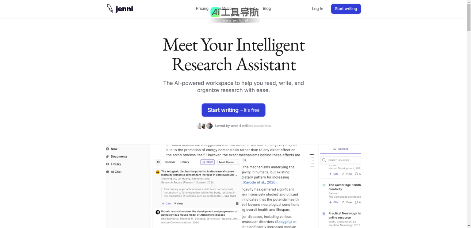 Jenni AI 智能化的 AI 写作助手 网站截图