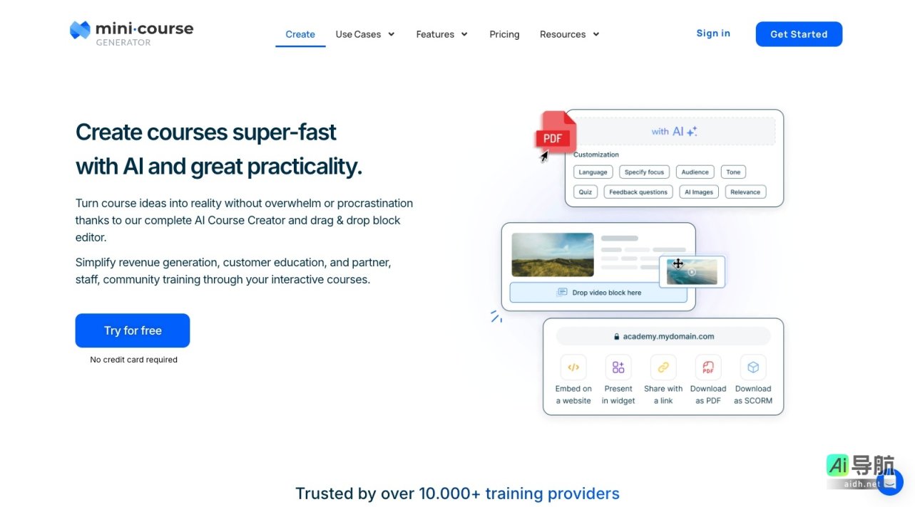 Mini Course Generator是一个AI驱动的平台，帮助用户快速简便地创建互动微课程 网站截图