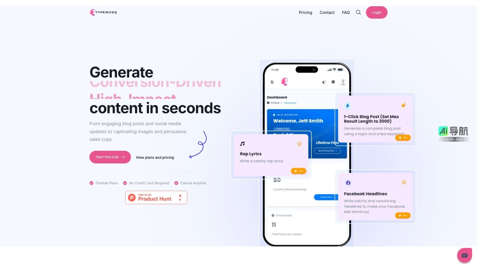 Typeboss AI 提供快速生成高效SEO内容的智能写作助手，助力用户提升创作效率 网站截图