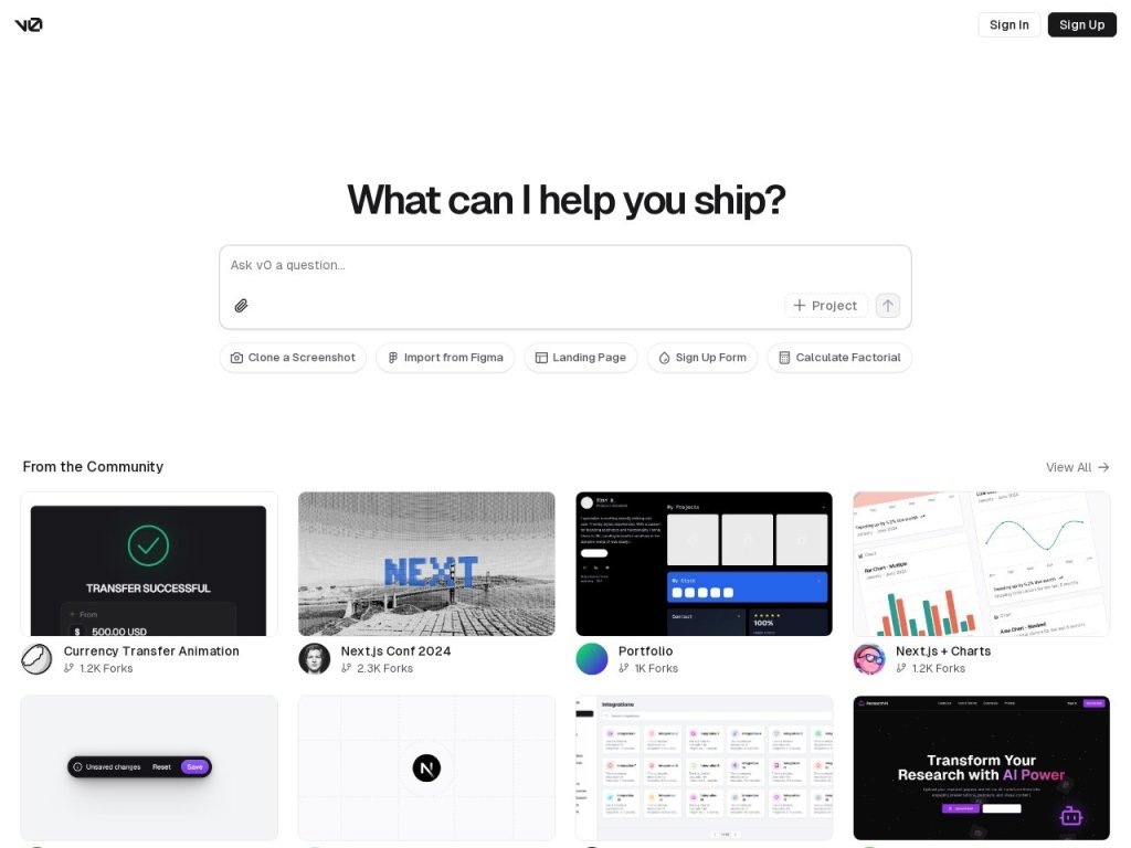 v0.dev 网站截图