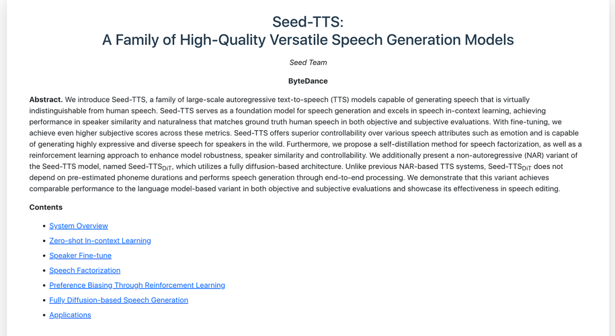 Seed-TTS 网站截图