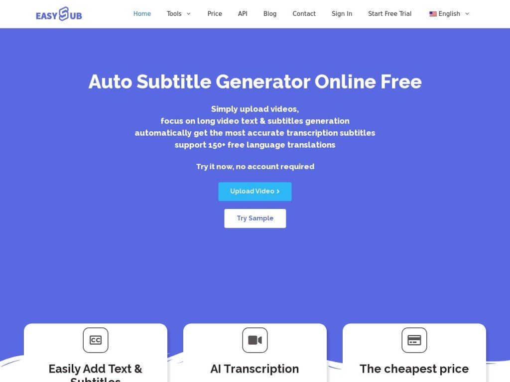 EasySub &amp;#8211; AI字幕生成翻译工具 网站截图