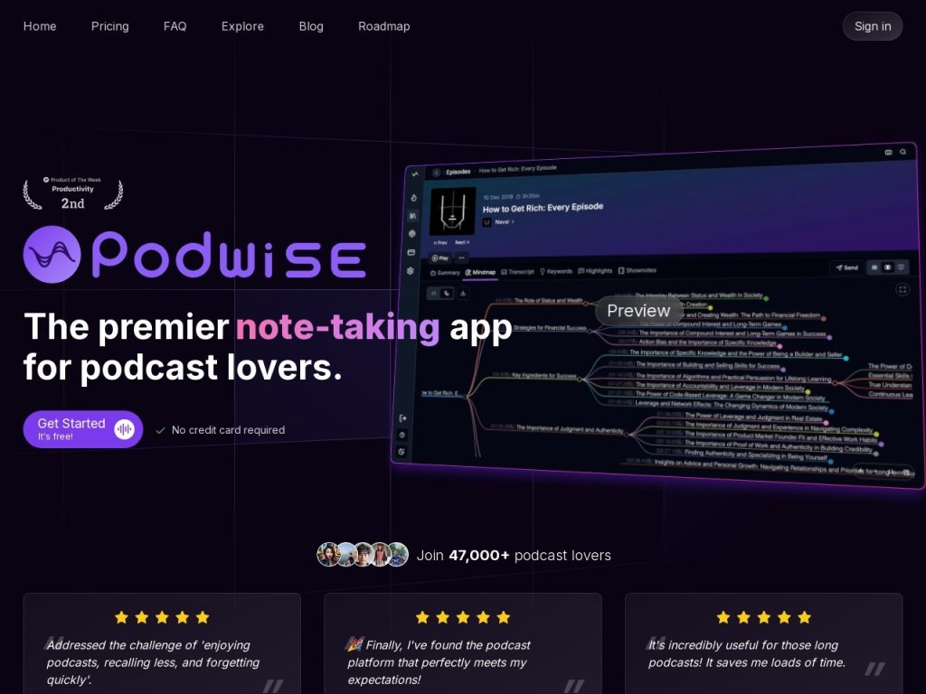 Podwise 网站截图