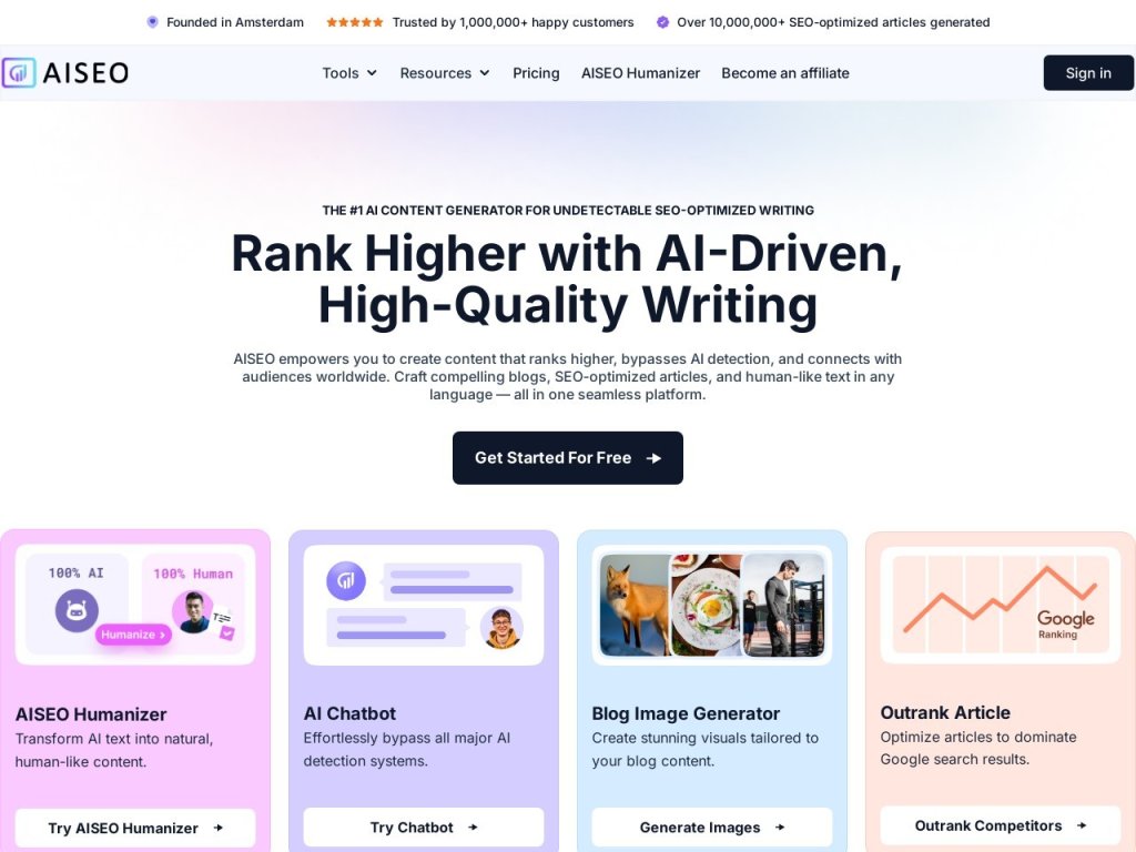 AISEO AI Content Detector 网站截图