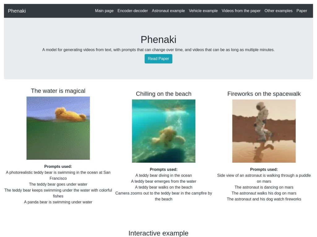 Phenaki 网站截图
