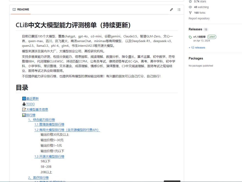 CLiB中文大模型能力评测榜单