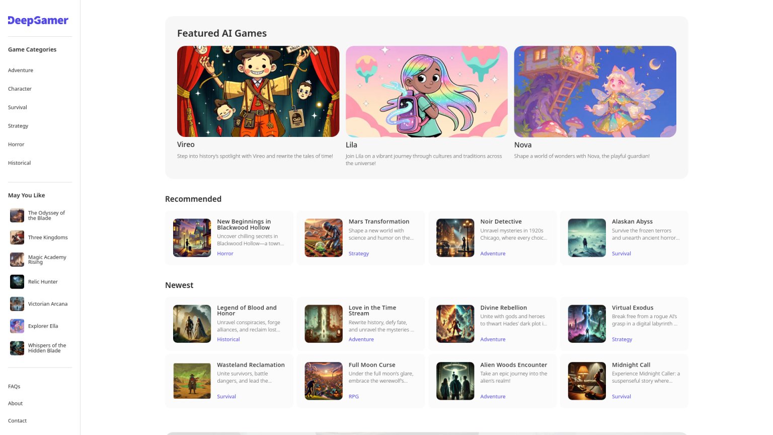 DeepGamer 网站截图