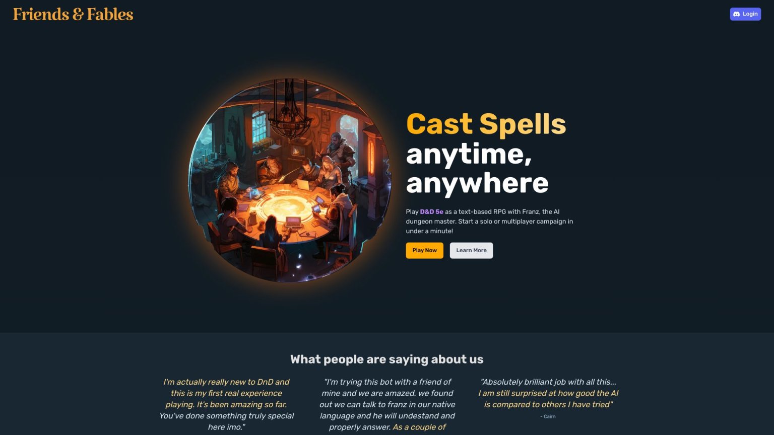 Friends & Fables – AI RPG Dungeon Master for D&D 5e 网站截图
