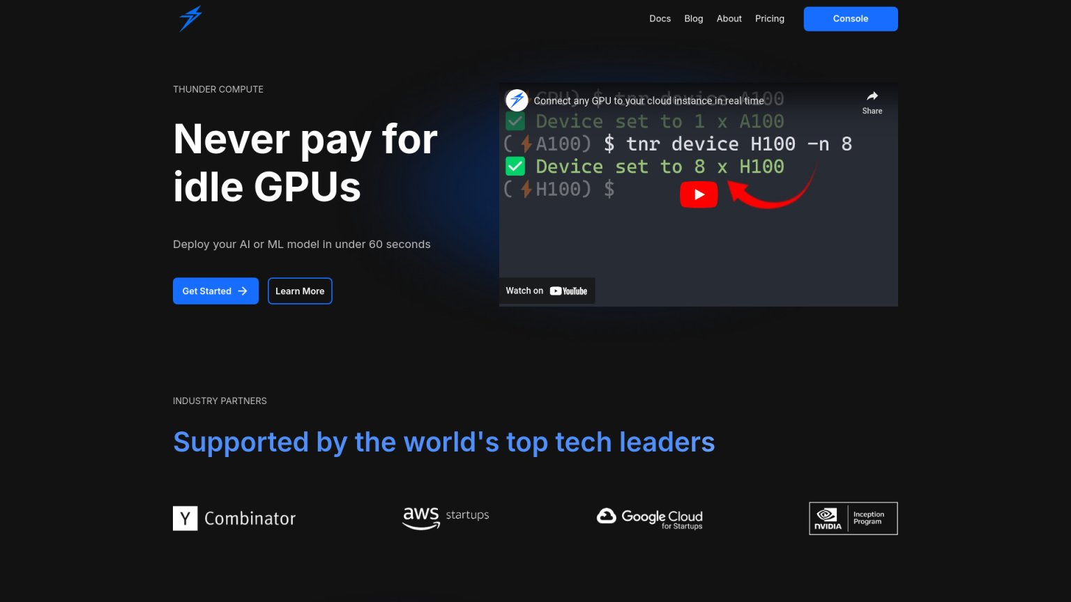 Thunder Compute 网站截图