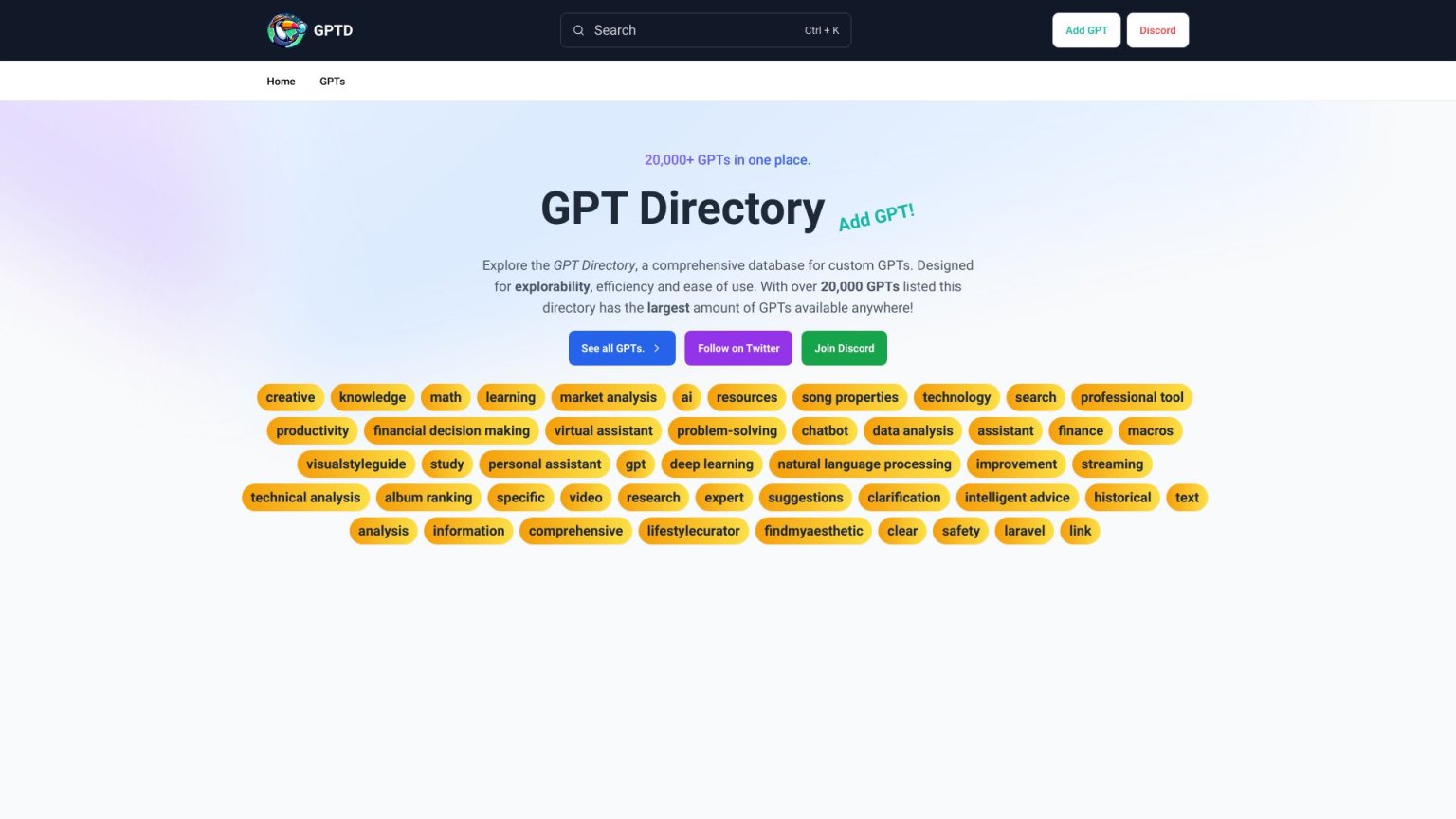 GPT Directory 网站截图