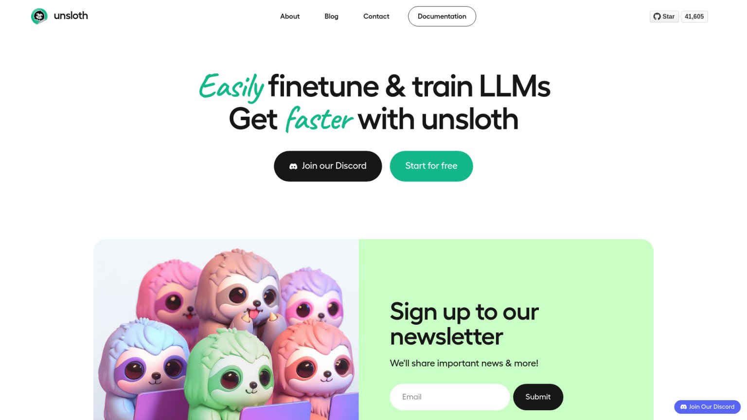 Unsloth AI 网站截图