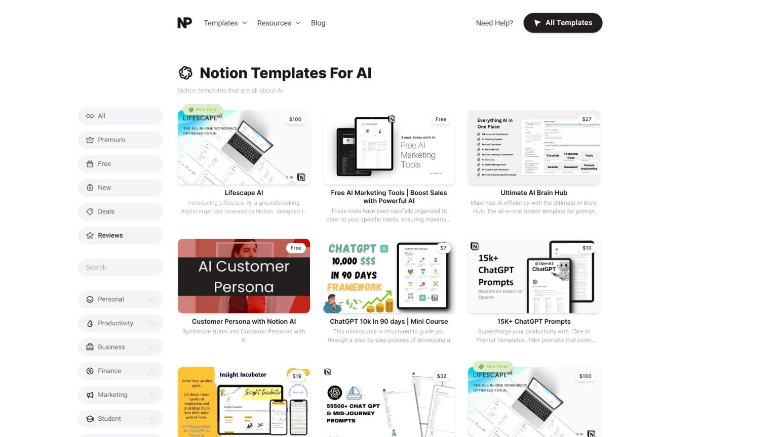 Notion Templates For AI 网站截图