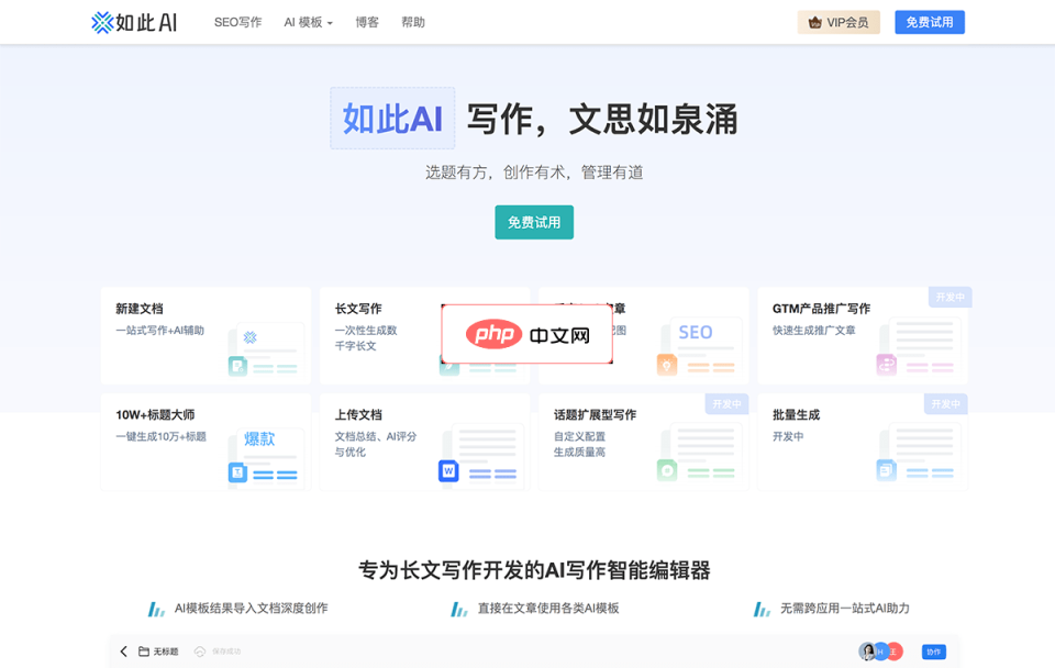 如此AI写作 网站截图