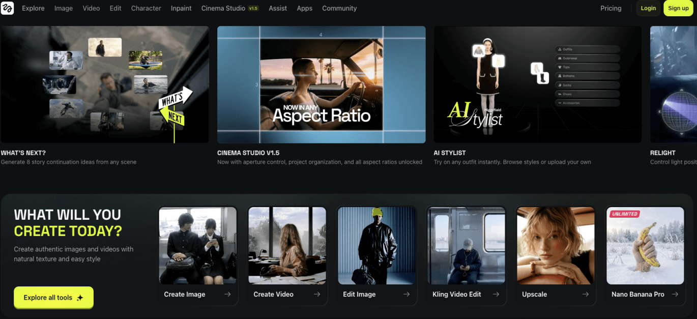 Higgsfield 网站截图