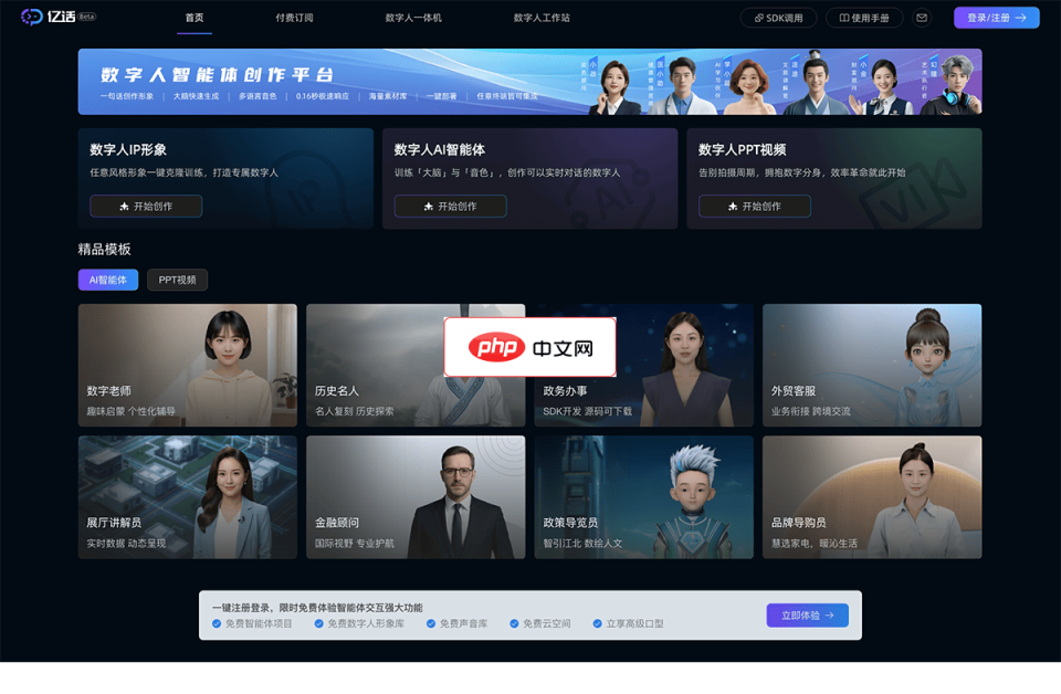 亿话数字人 网站截图