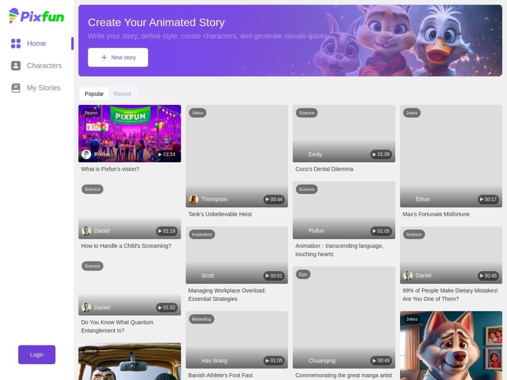 PixFun 用AI简化视频创作，跨越语言障碍，游戏化学习提升知识技能 网站截图