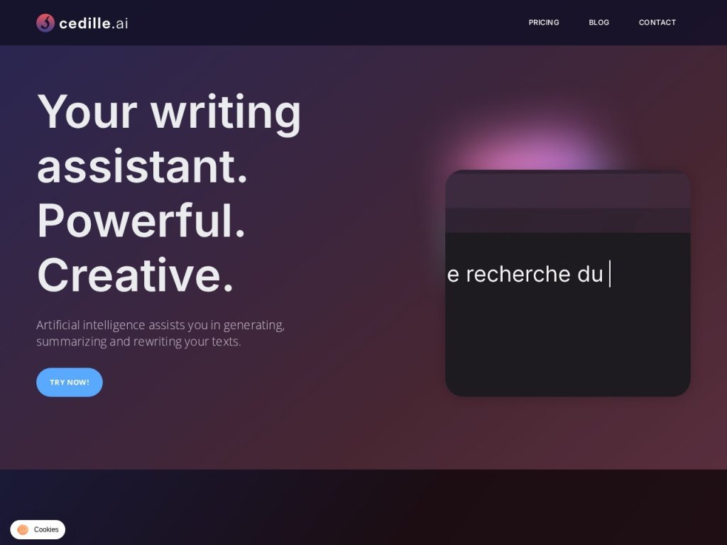 Cedille.ai 智能写作助手，让创意与效率齐飞，轻松生成高质量文本，满足多样写作需求 网站截图