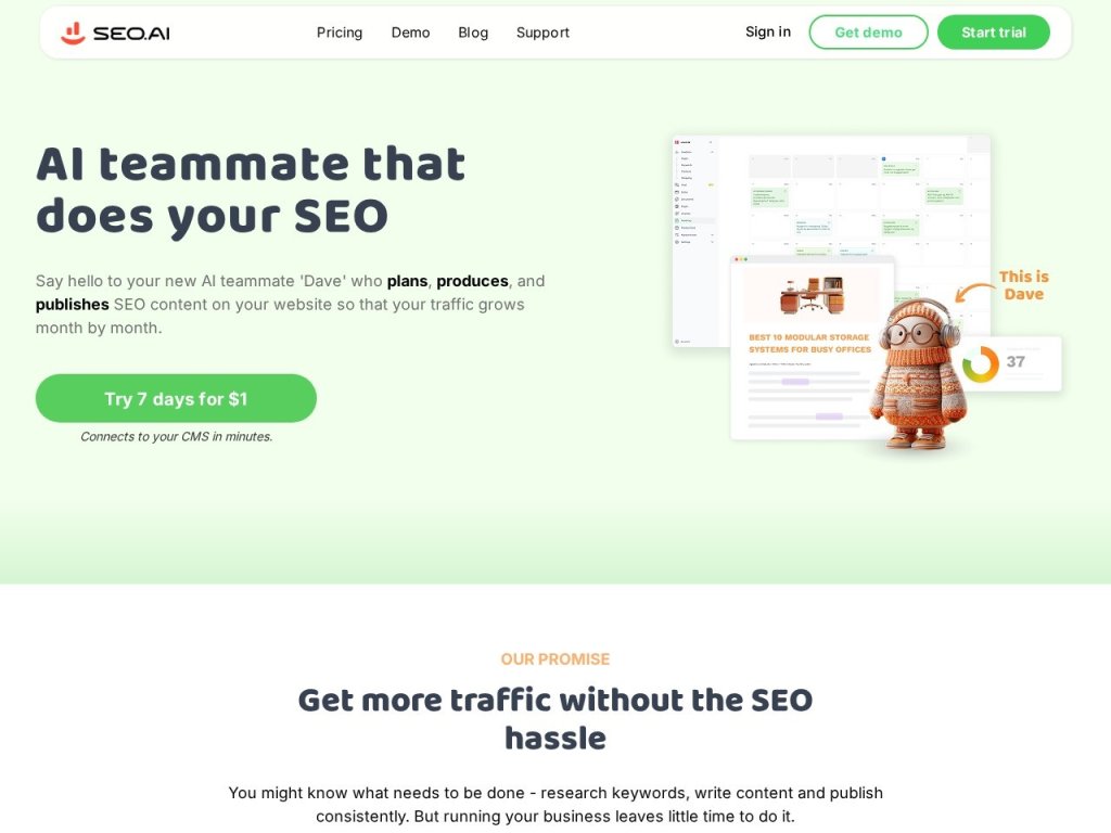 SEO AI 通过人工智能优化内容生成，帮助用户提高搜索排名和流量 网站截图