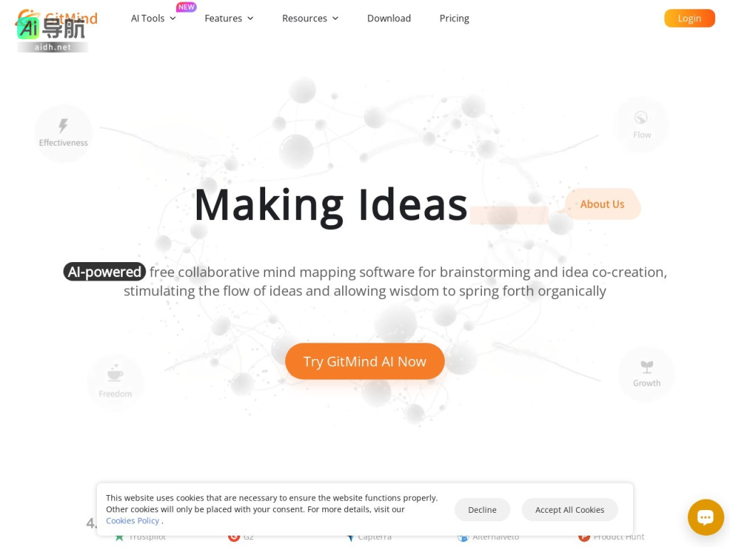 GitMind AI 思维导图和头脑风暴应用程序 网站截图