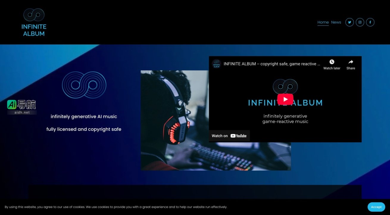 INFINITE ALBUM 提供无限生成的版权安全音乐，实时响应游戏事件，提升直播互动体验 网站截图