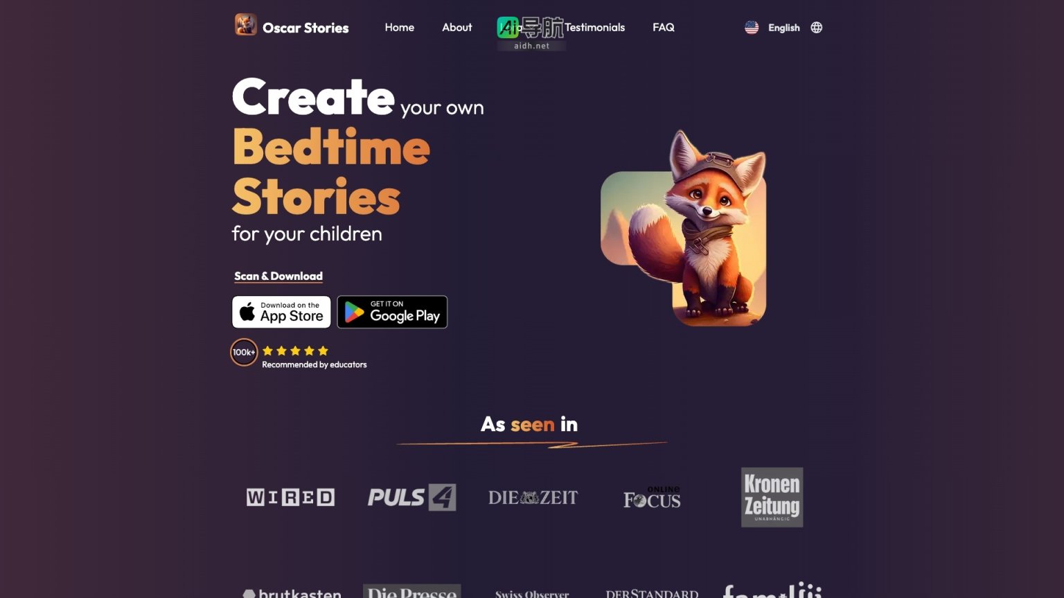 Oscar Stories 个性化儿童睡前故事生成器，寓教于乐，激发想象力 网站截图