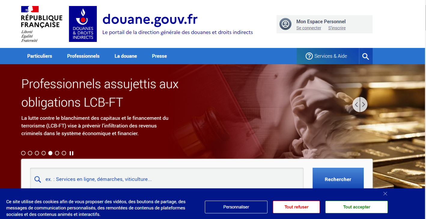 法国海关网 网站截图