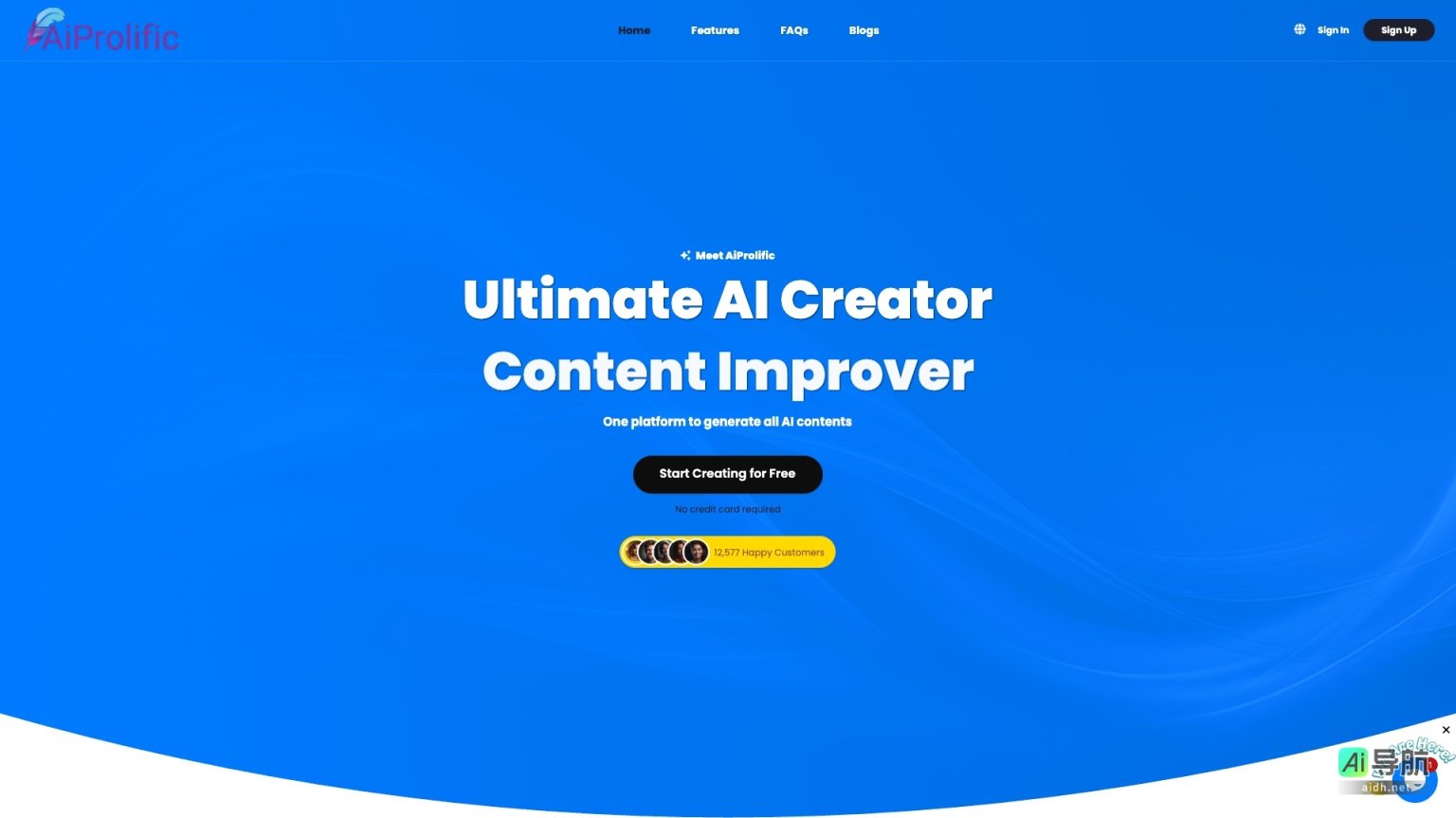 AiProlific 是一个集成多种AI工具的平台，帮助用户快速生成高质量内容 网站截图