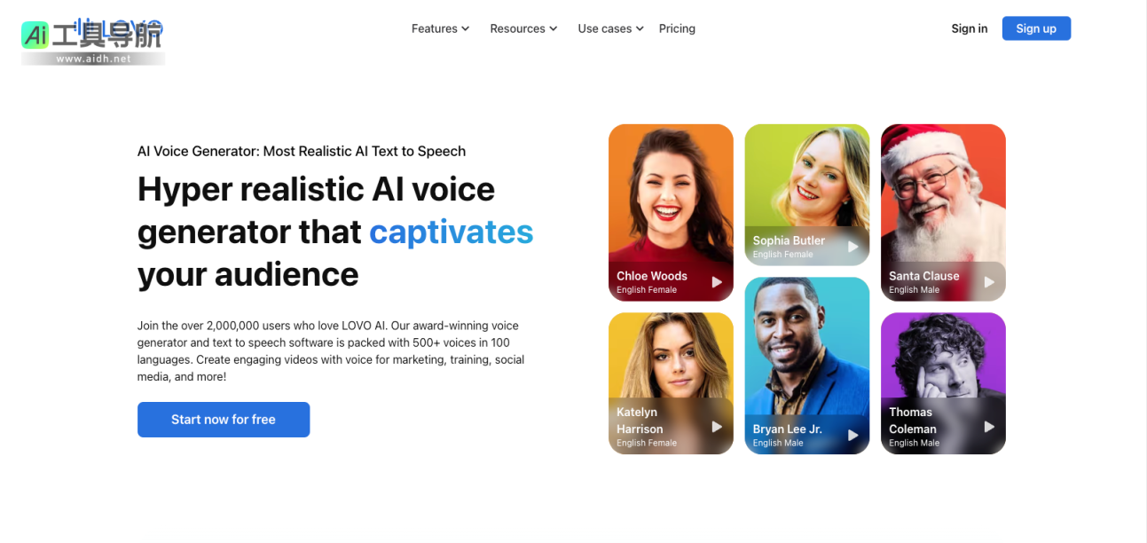 LOVO 逼真的AI文本转语音和AI语音克隆工具 网站截图