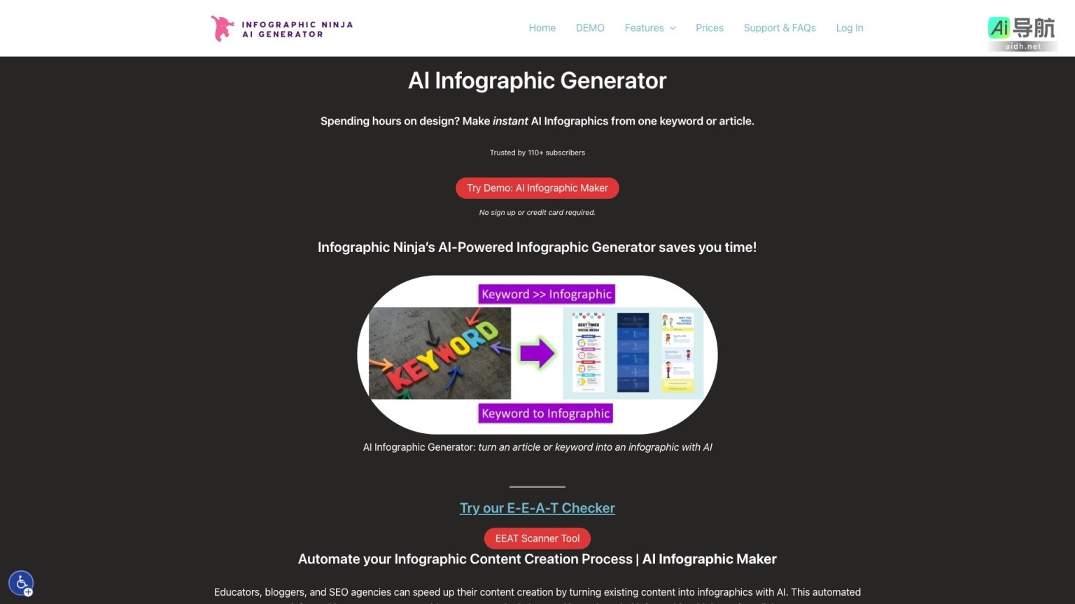 Infographic.Ninja 通过AI快速生成信息图，节省时间和成本，助力内容创作 网站截图