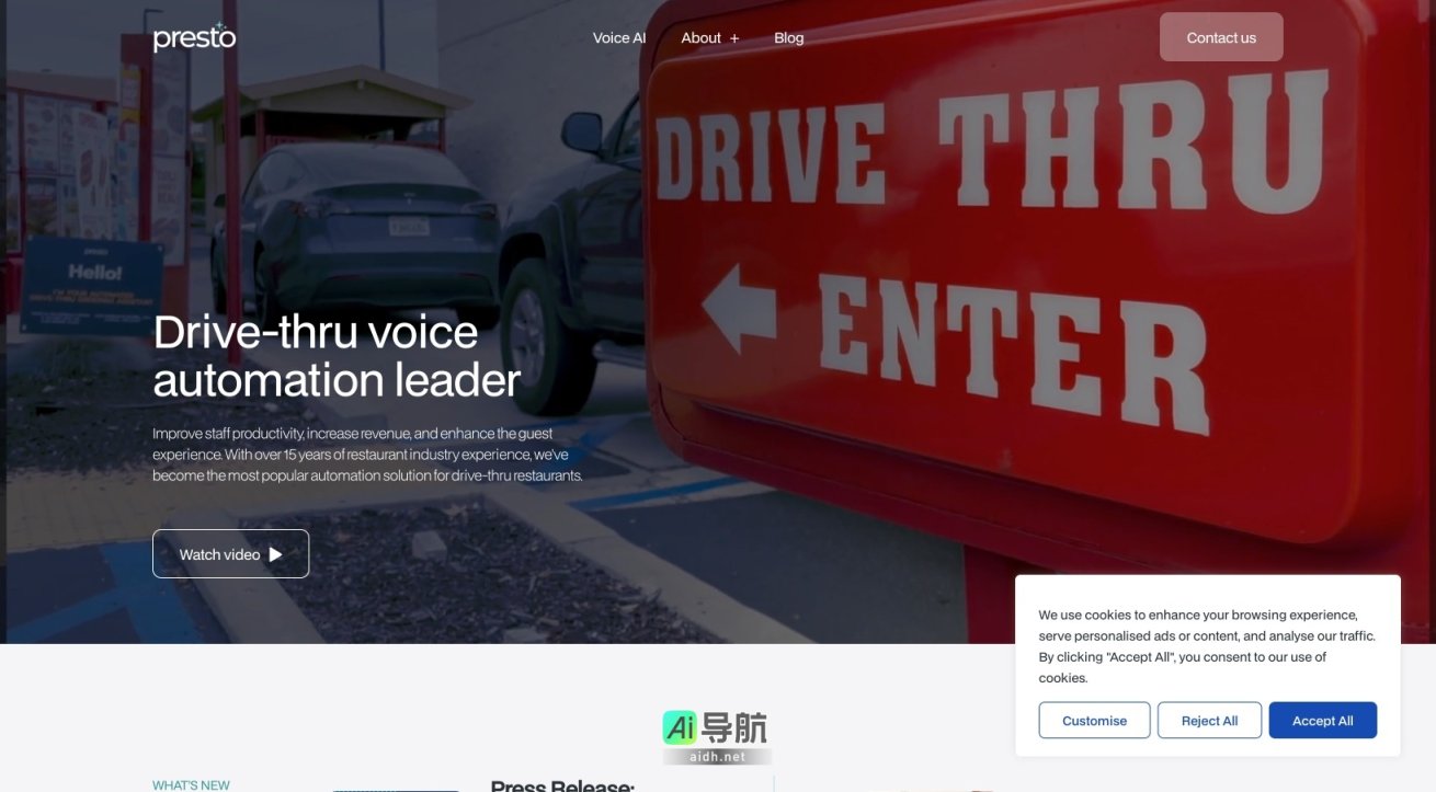 Presto 专注于为快餐行业提供高效的语音自动化解决方案，提升员工生产力和顾客体验 网站截图