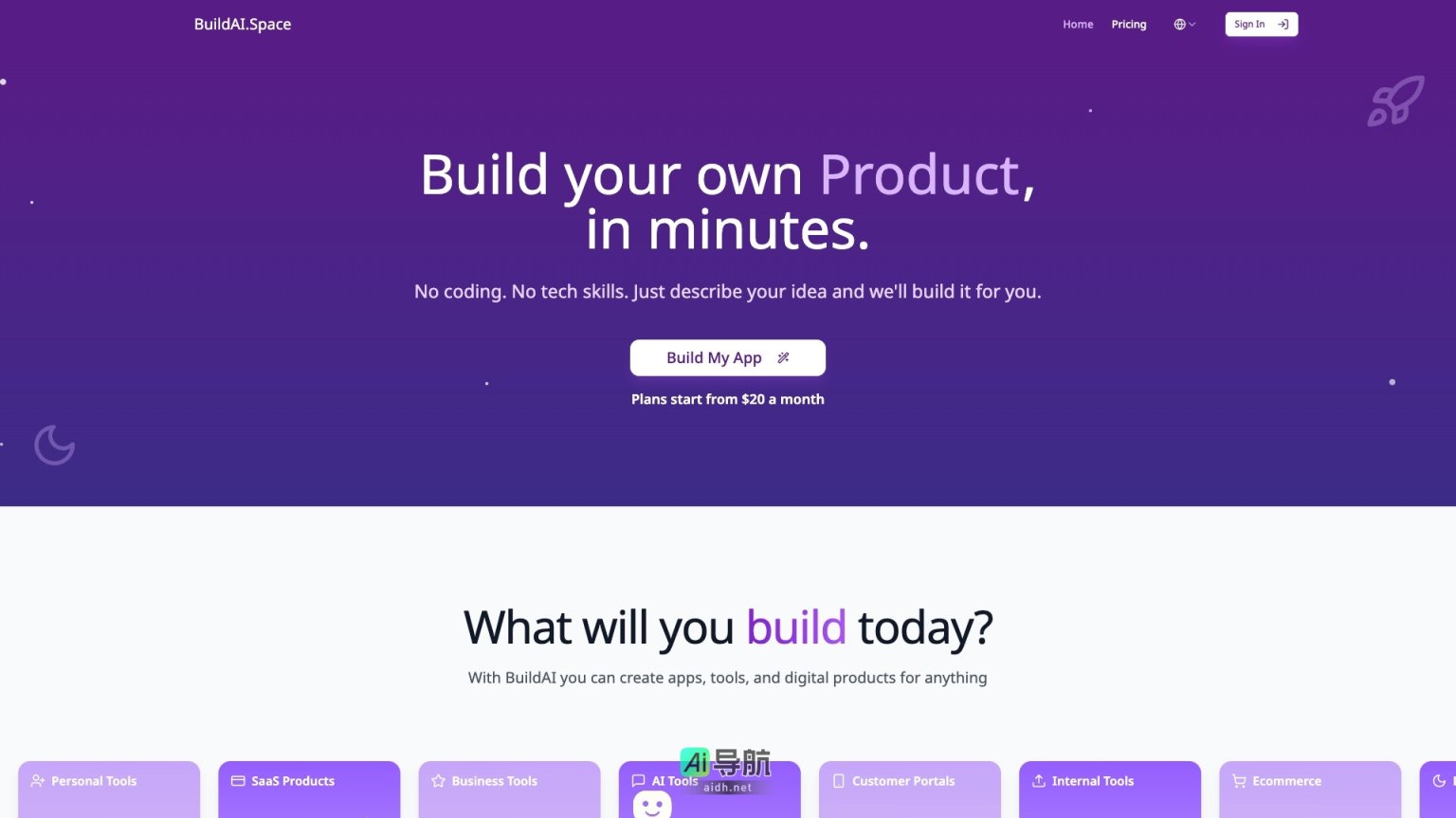 BuildAI.Space 帮助用户快速无代码创建个性化AI应用，轻松将创意转化为现实 网站截图