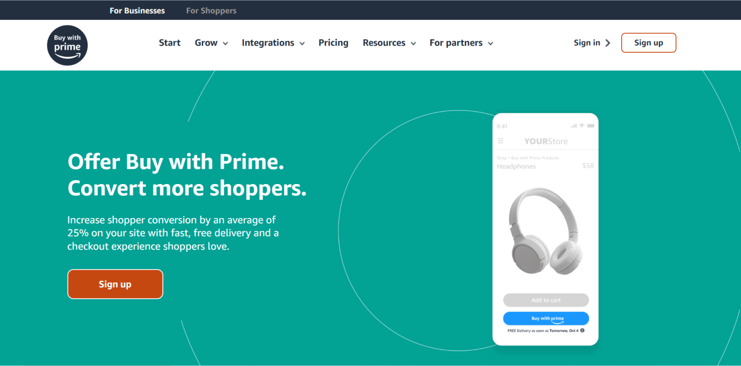 Buy with Prime 网站截图