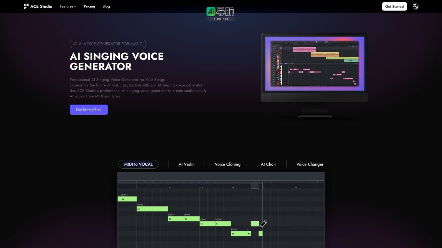 ACE Studio 是专业的AI唱歌声生成器，助力音乐创作，提供多种风格的高质量AI人声 网站截图
