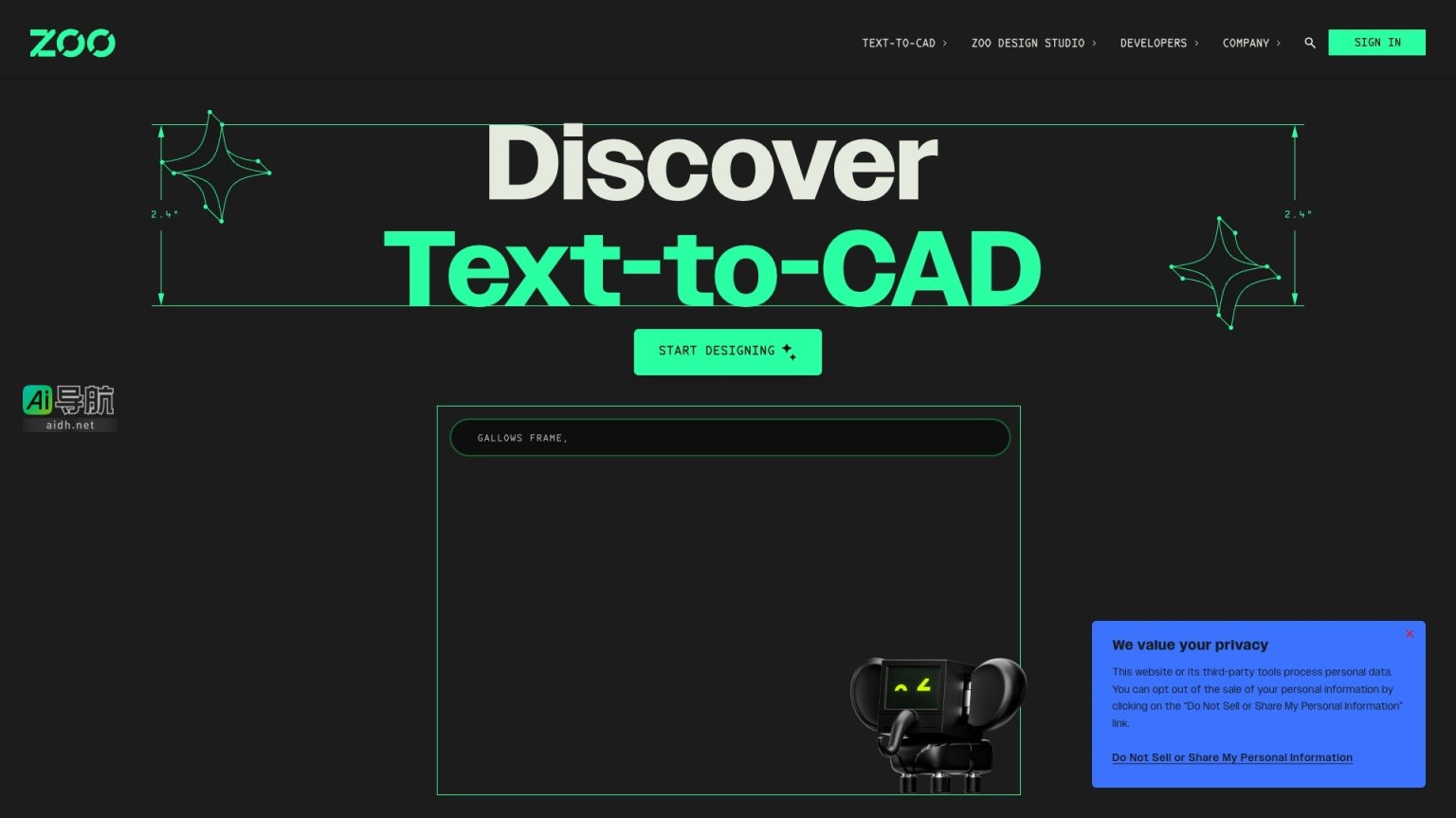 Zoo 网站通过文本生成CAD模型，简化设计流程，提升制造效率 网站截图