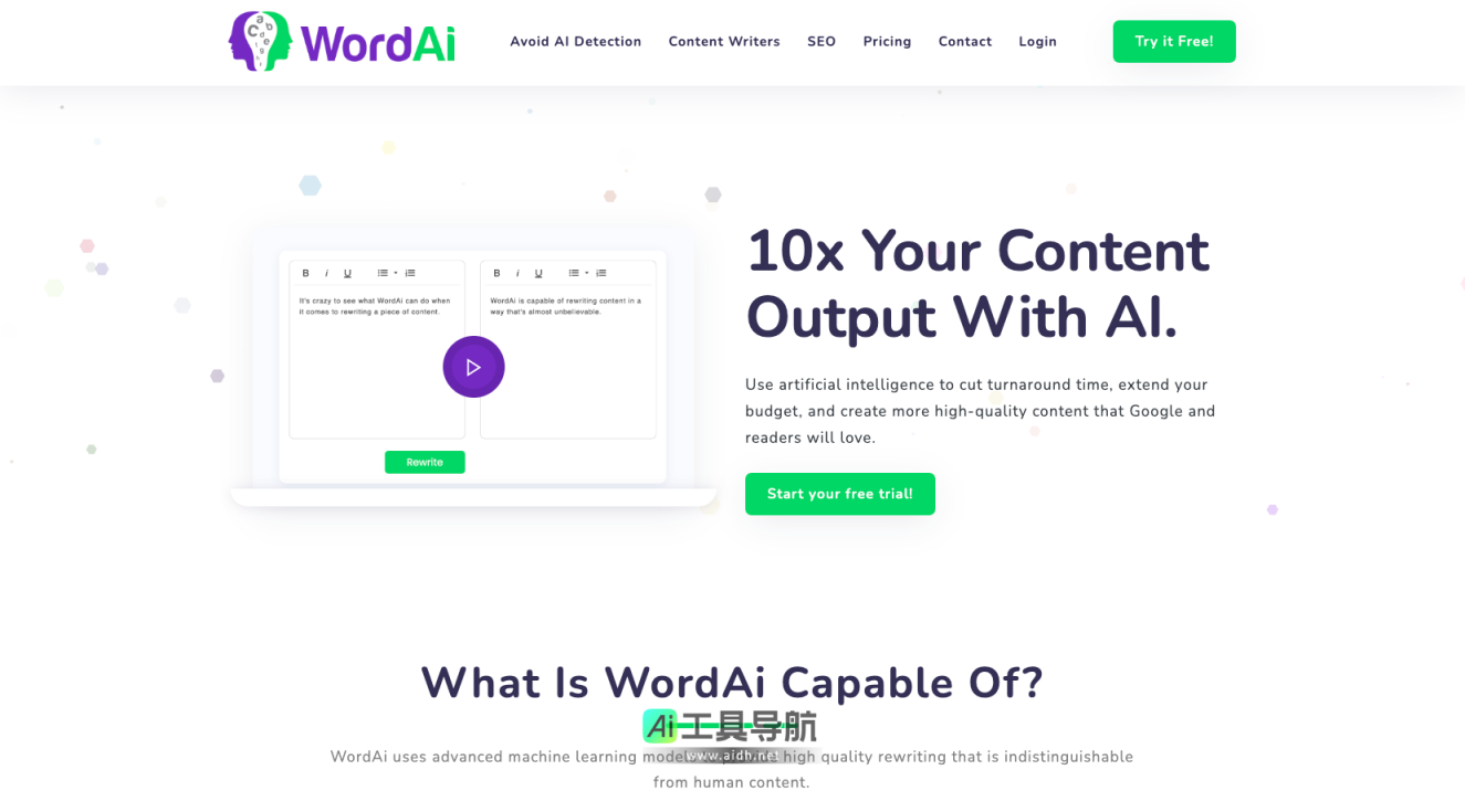 WordAi 高质量AI内容重写工具 网站截图