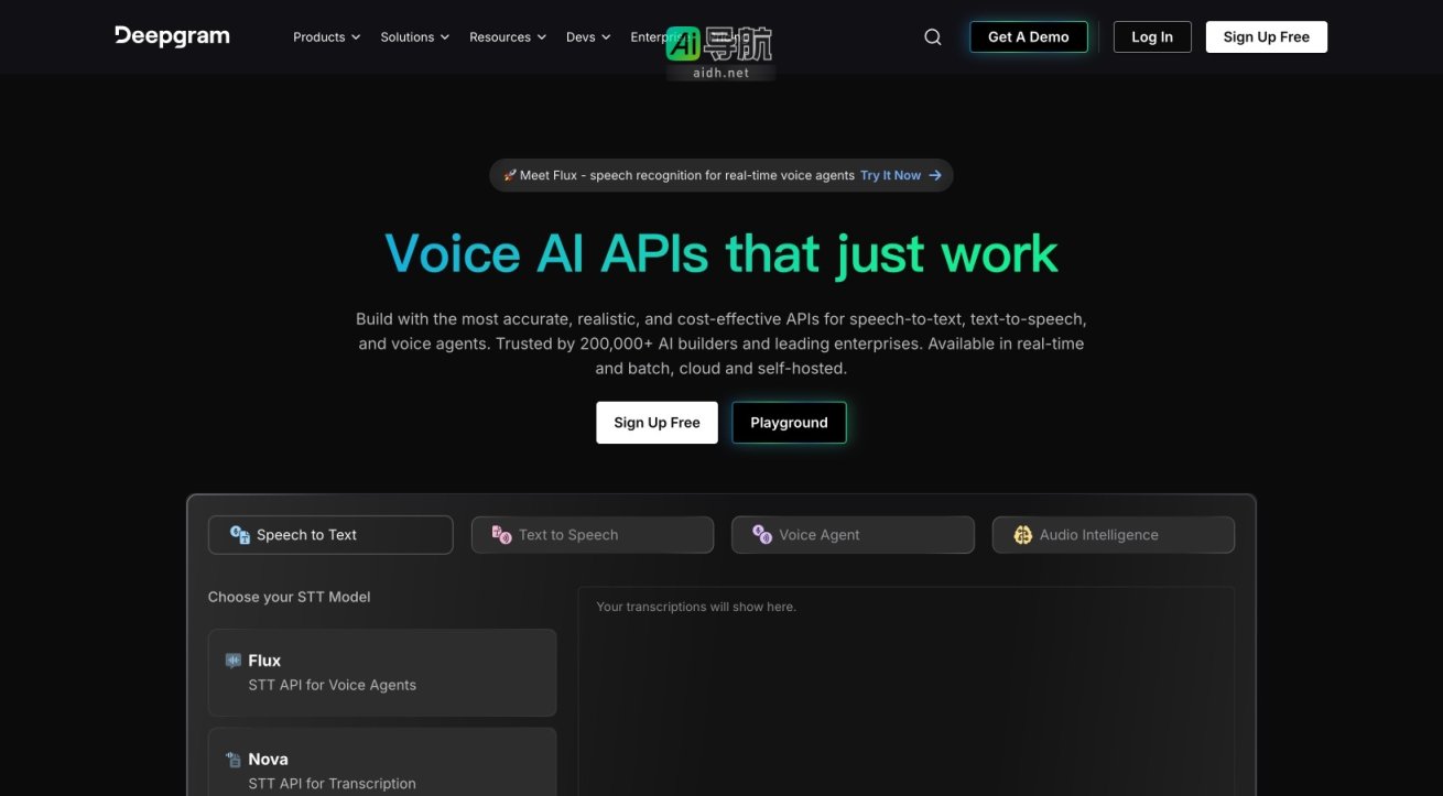 Deepgram 提供高效、准确的语音识别API，助力企业构建智能语音解决方案 网站截图