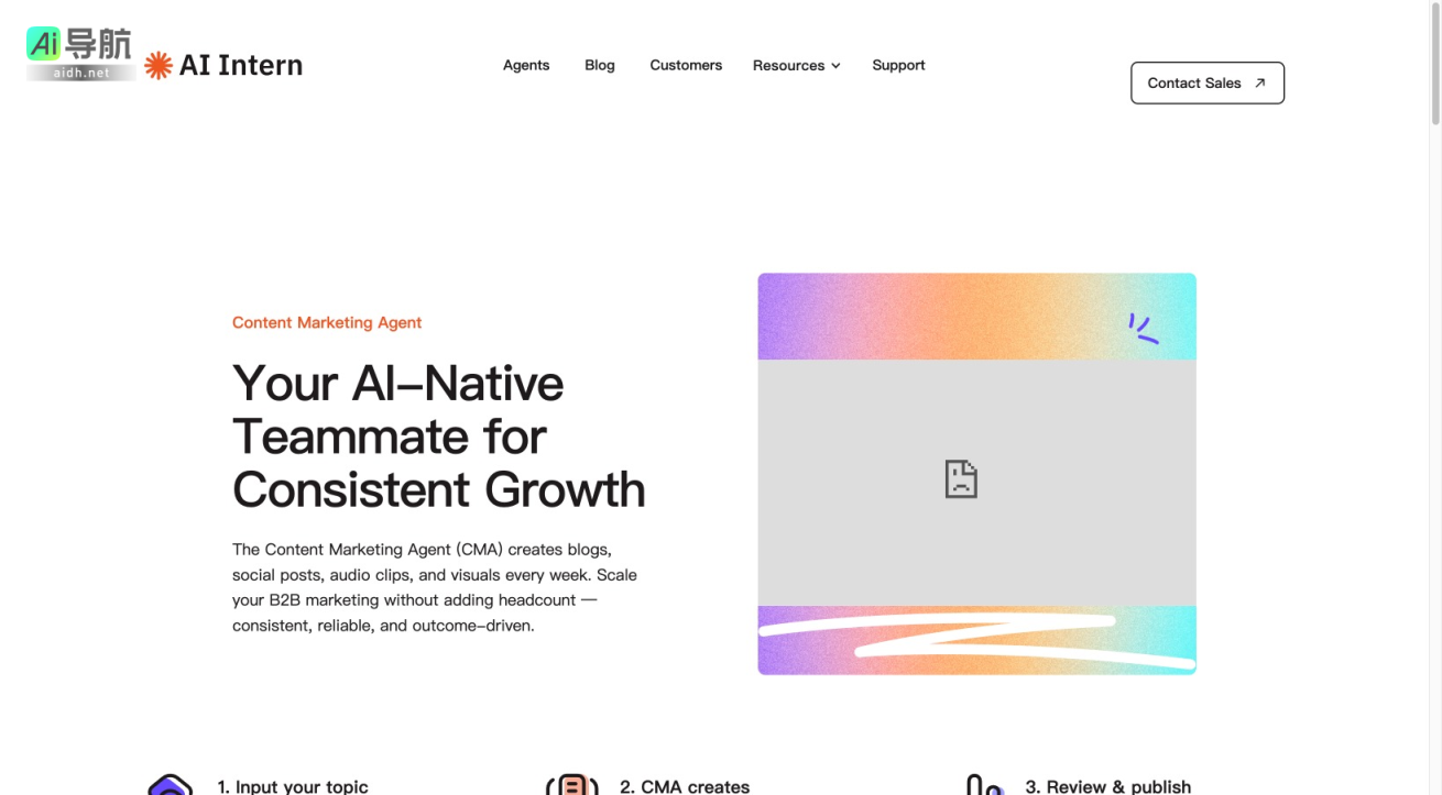 Ai Intern AI Intern通过内容营销代理，帮助小型团队高效生成高质量市场内容，推动业务增长 网站截图