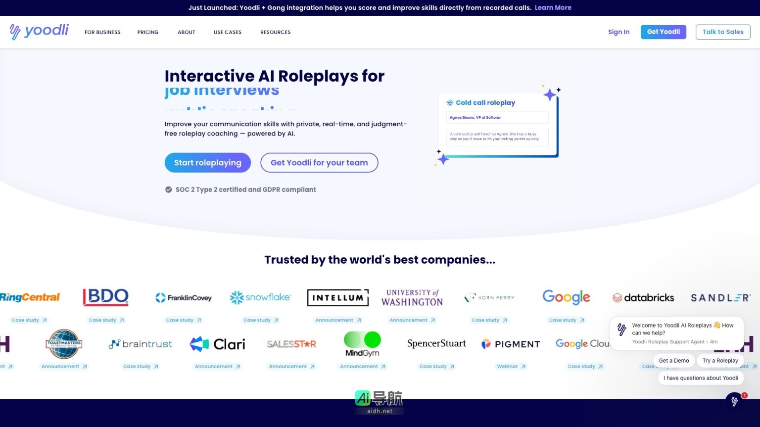 Yoodli 通过AI角色扮演提升沟通技能，助力企业培训与个人发展 网站截图