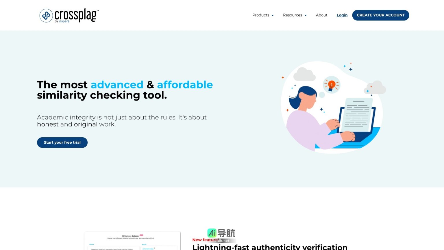Crossplag 提供先进的抄袭检测工具，保障学术诚信与原创性 网站截图