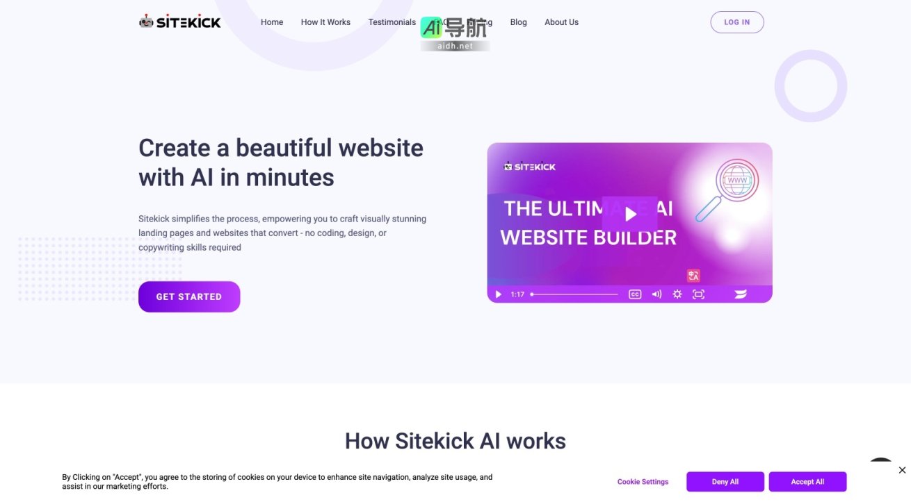 Sitekick AI 通过智能化工具，帮助用户快速创建高转化率的网站和落地页，无需编程和设计技能 网站截图