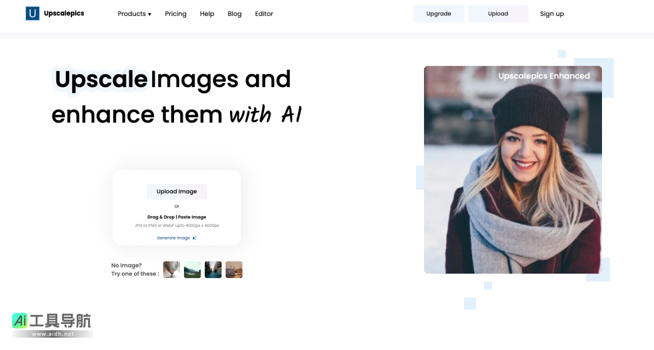 Upscalepics 图像放大工具，图片无损放大神器 网站截图