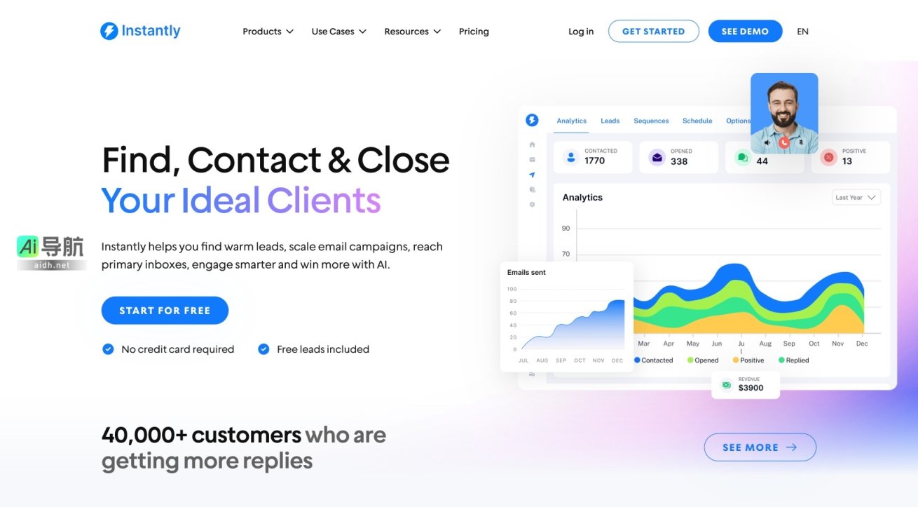 Instantly.ai 通过AI技术帮助企业高效寻找潜在客户，优化邮件营销，提升业务增长 网站截图