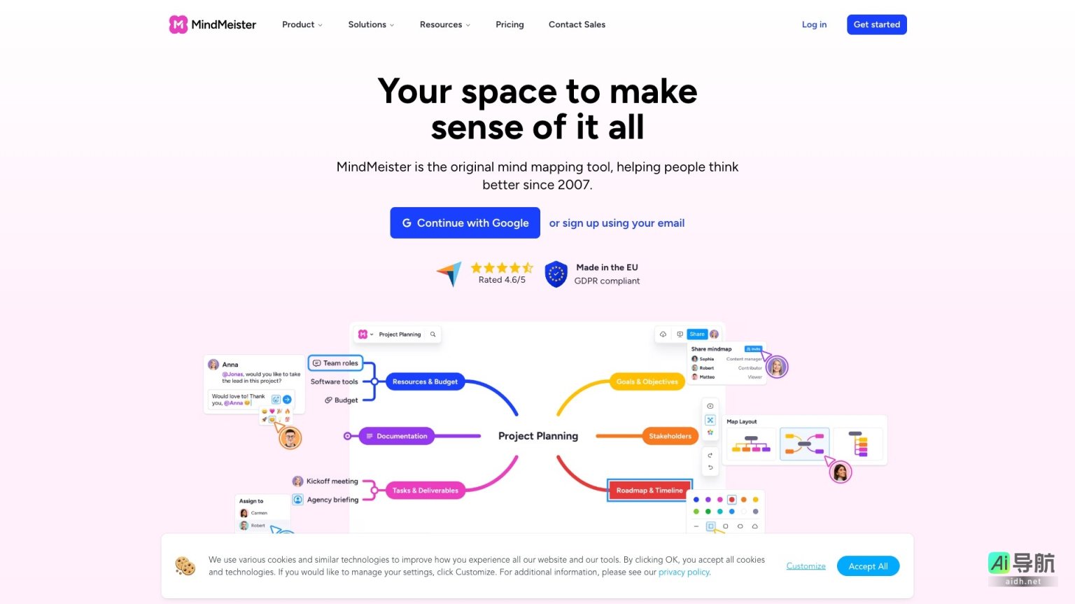 MindMeister 是一个协作思维导图工具，帮助团队高效组织和可视化复杂想法 网站截图